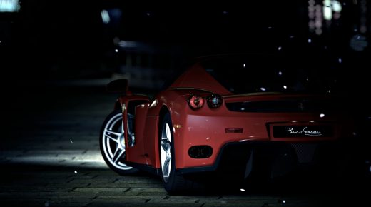 Red Ferrari Car Rear View at Night Wallpaper HD for Desktop Widescreen Wallpaper Download Free