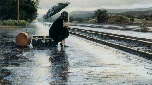 Girl Waiting For A Train in Rain HD Desktop Wallpaper